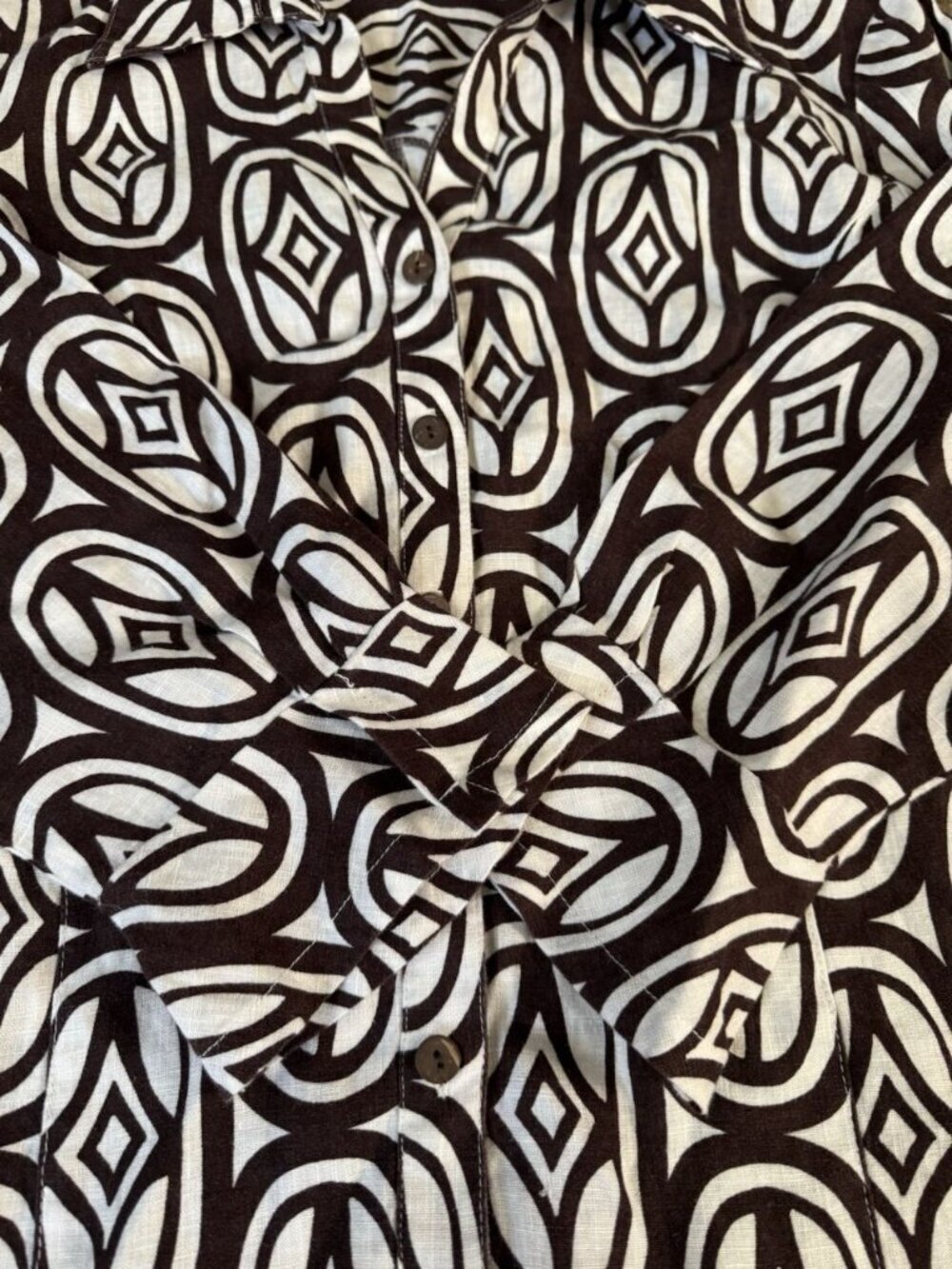JM Collection Linen Button Shirt Geometric Print 3/4 Sleeve Casual Office Sz 10 - Picture 7 of 10
